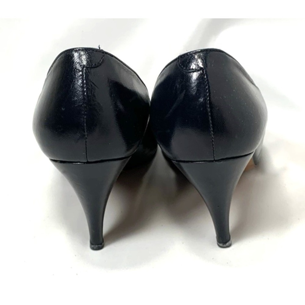 Evan Picone Pumps Womens 8.5 Navy Blue Leather Bow Pointy Toe Vintage 3" Heel - Picture 5 of 12